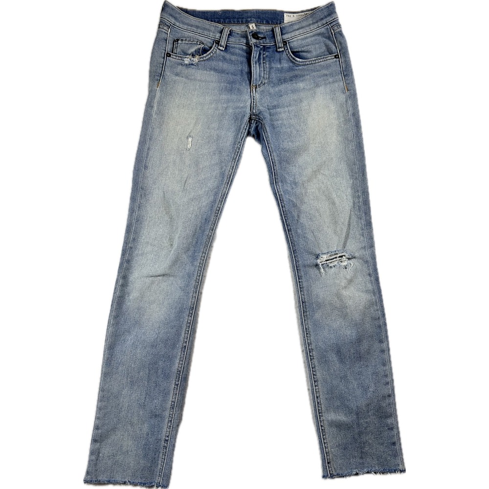 Rag & Bone Dre Capri Slim Boyfriend Jeans Light Wash Distressed Blue W292K510TOR